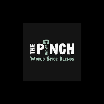 Logótipo 'THE PINCH World Spice Blends' em fundo preto