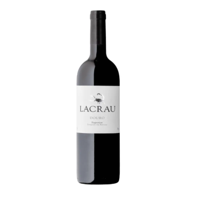 Garrafa de vinho Lacrau Douro Superior com rótulo branco e texto preto