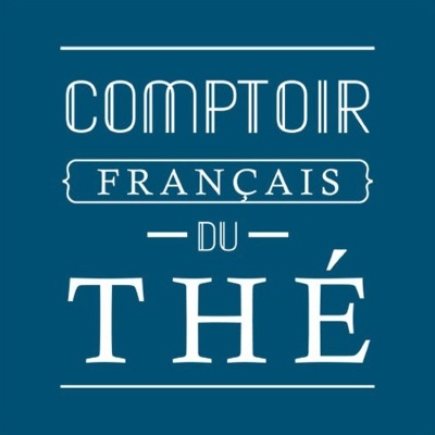 Logótipo COMPTIOR FRANÇAIS DU THÉ em fundo azul