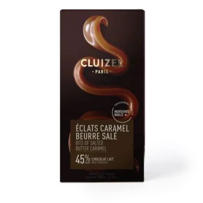Barra de chocolate CLUIZE Paris Éclats Caramel Beurre Salé 45% cacau
