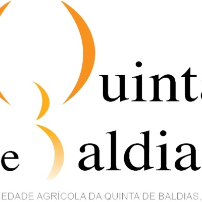 Logótipo da Quinta de Baldias com texto em preto e símbolo abstrato laranja