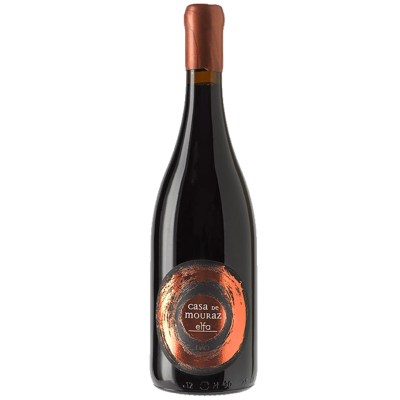 Garrafa de vinho Casa de Mouraz Elfa com rótulo cor de cobre