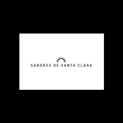 Logotipo SABORES DE SANTA CLARA com sol estilizado preto em fundo branco