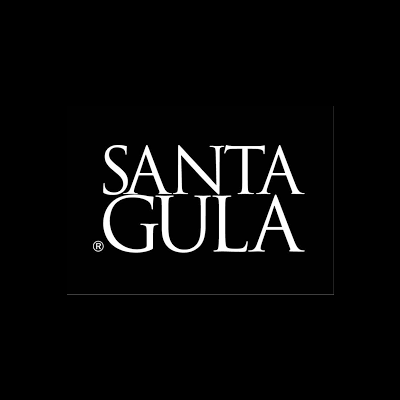 Logotipo branco Santa Gula em fundo preto