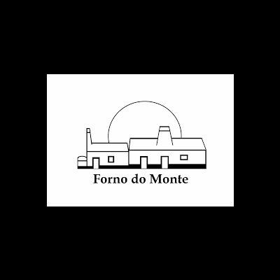 Logotipo em preto e branco com casa estilizada e texto Forno do Monte