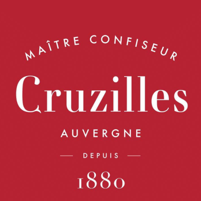 Etiqueta vermelha com texto branco Cruzilles 1880