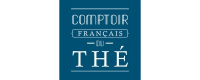 Logótipo COMPTIOR FRANÇAIS DU THÉ em fundo azul