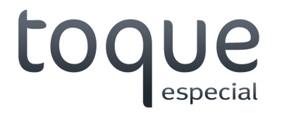 Logotipo com texto toque especial em preto sobre fundo branco