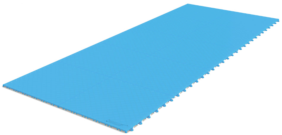 Tapete de exercício azul com textura de losangos e bordas de encaixe