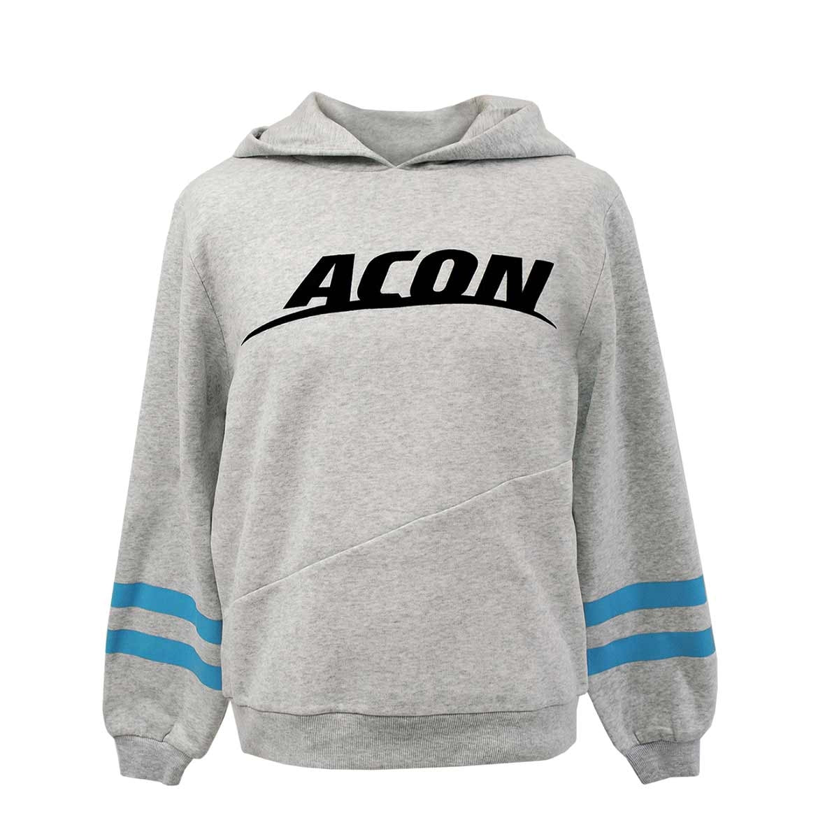 Sweatshirt cinzenta com capuz e texto ACON