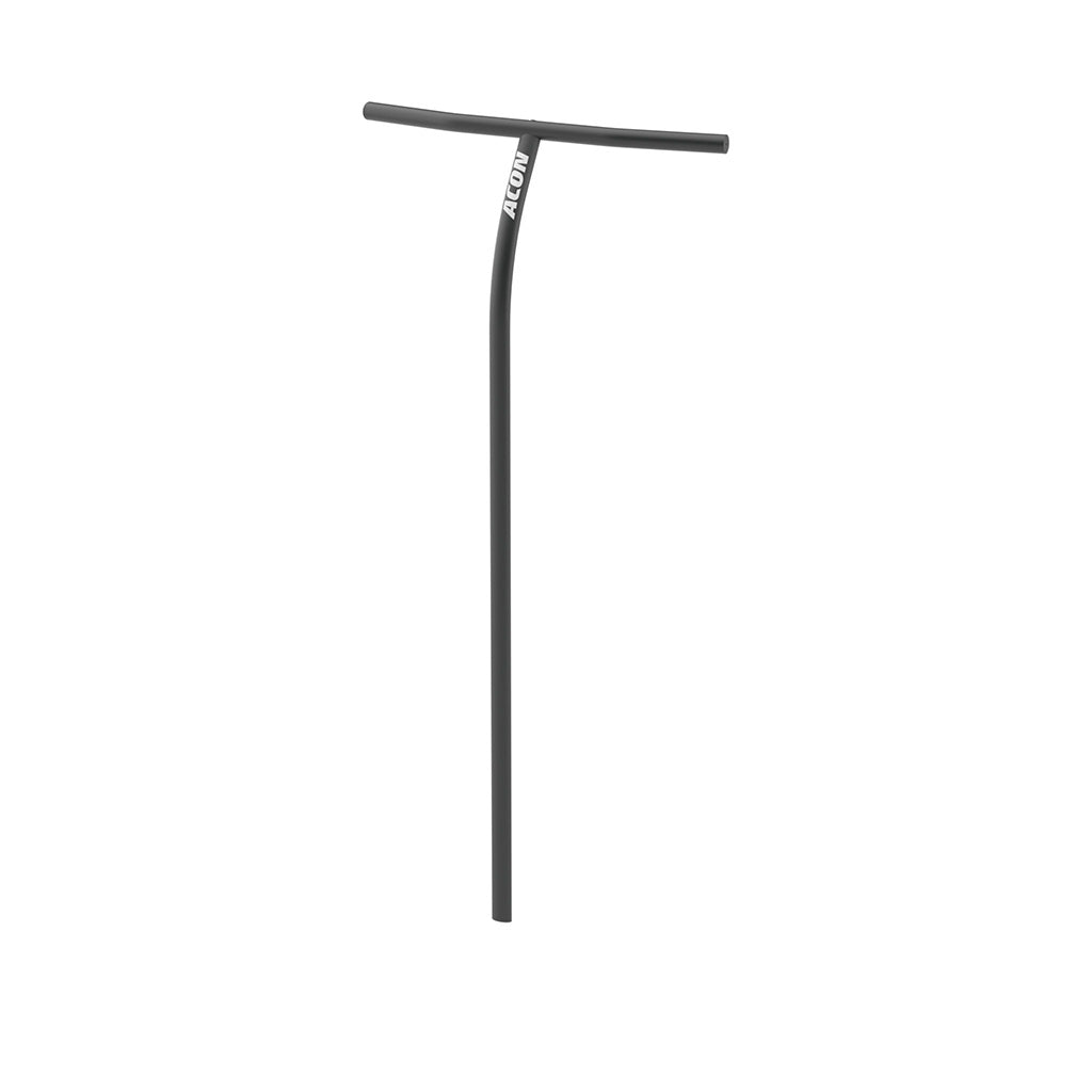 Guiador preto de patinete com texto branco ACON
