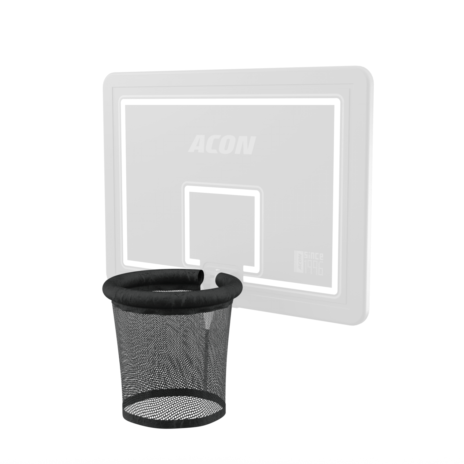Cesto de basquetebol com aro preto e painel branco ACON