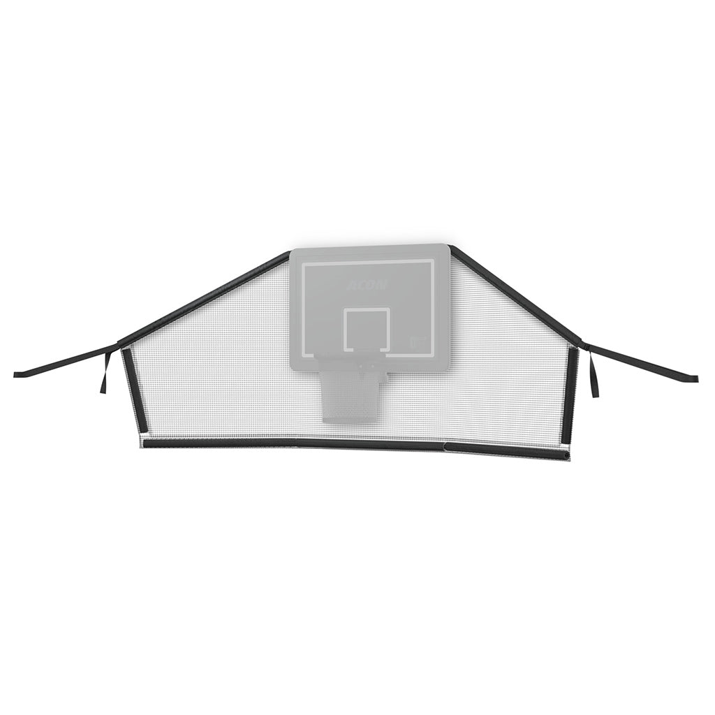 Rede para coletar bolas de basquetebol atrás da tabela, em materiais sintéticos preto e cinzento