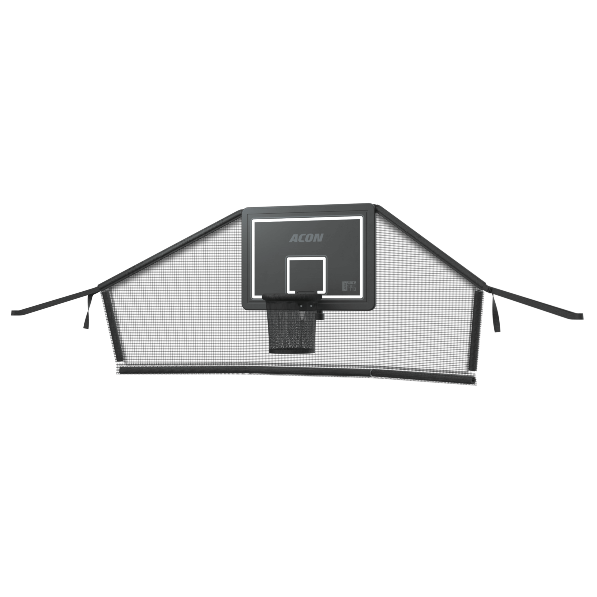 Cesto de basquetebol preto com tabuleiro e rede