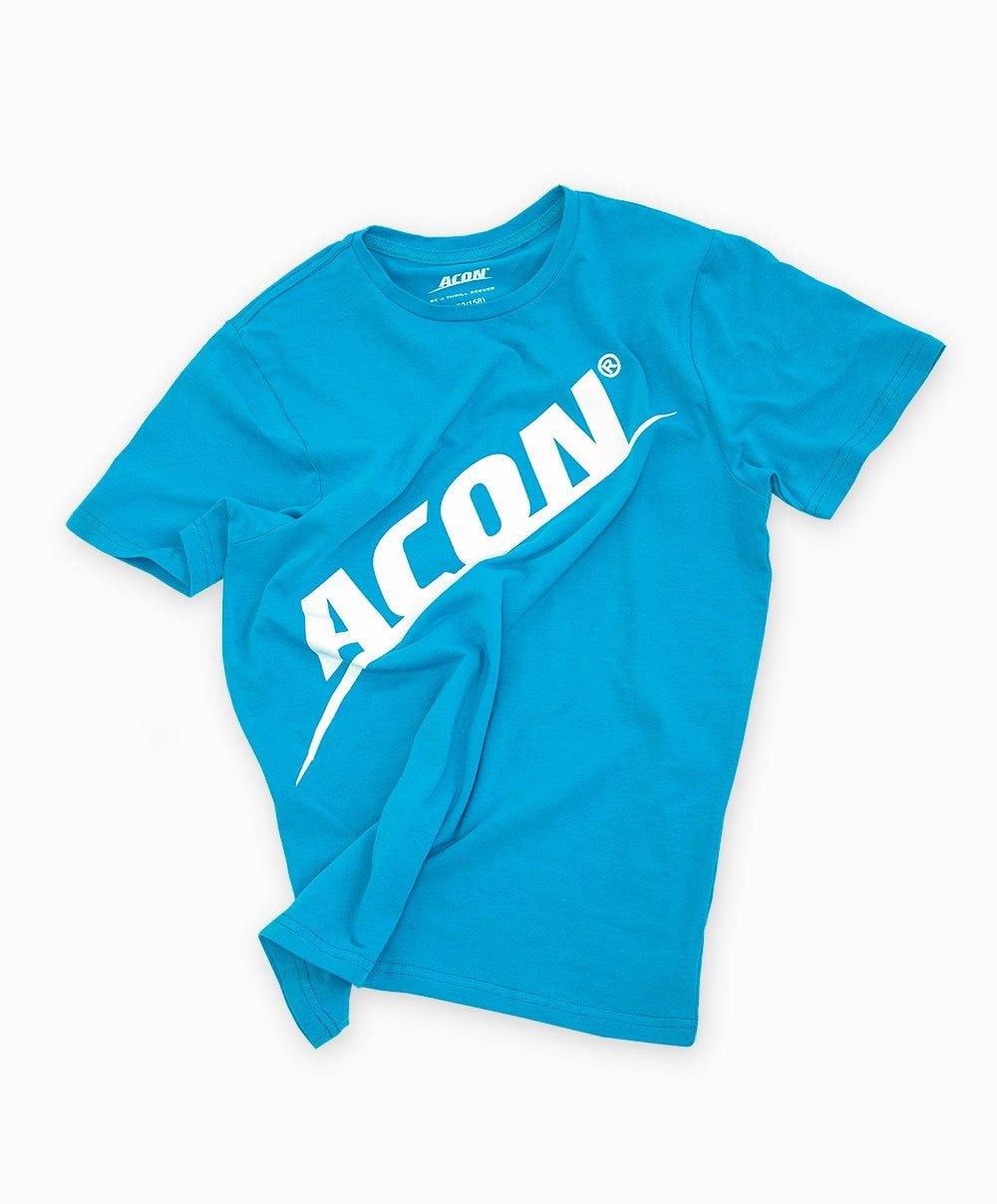 T-shirt azul turquesa com print branco ACON
