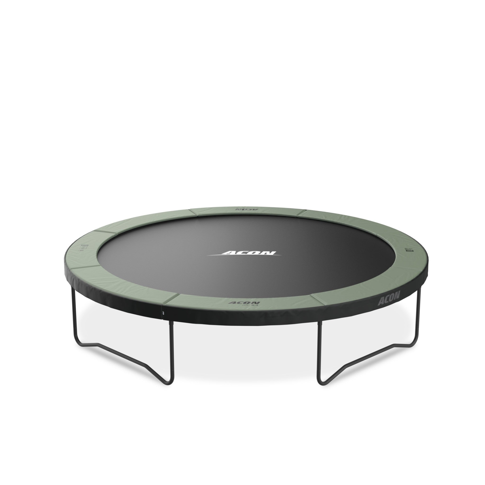 Cama elástica redonda com superfície de salto preta e cobertura verde