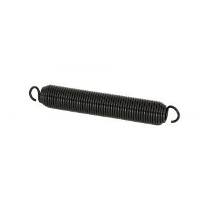 Mola metálica preta cilíndrica com ganchos nas extremidades