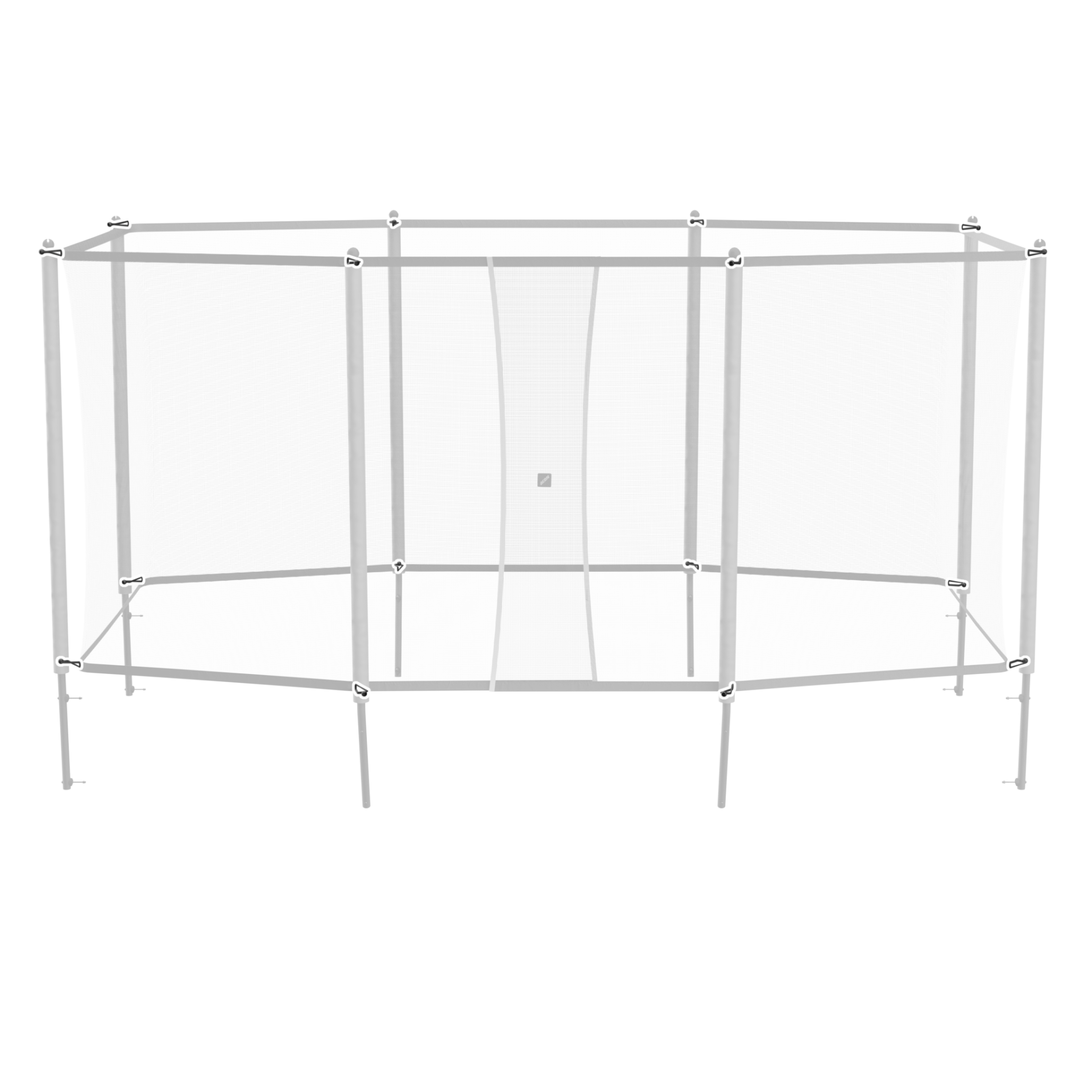 Estrutura octogonal em metal branco com rede protetora branca para trampolim