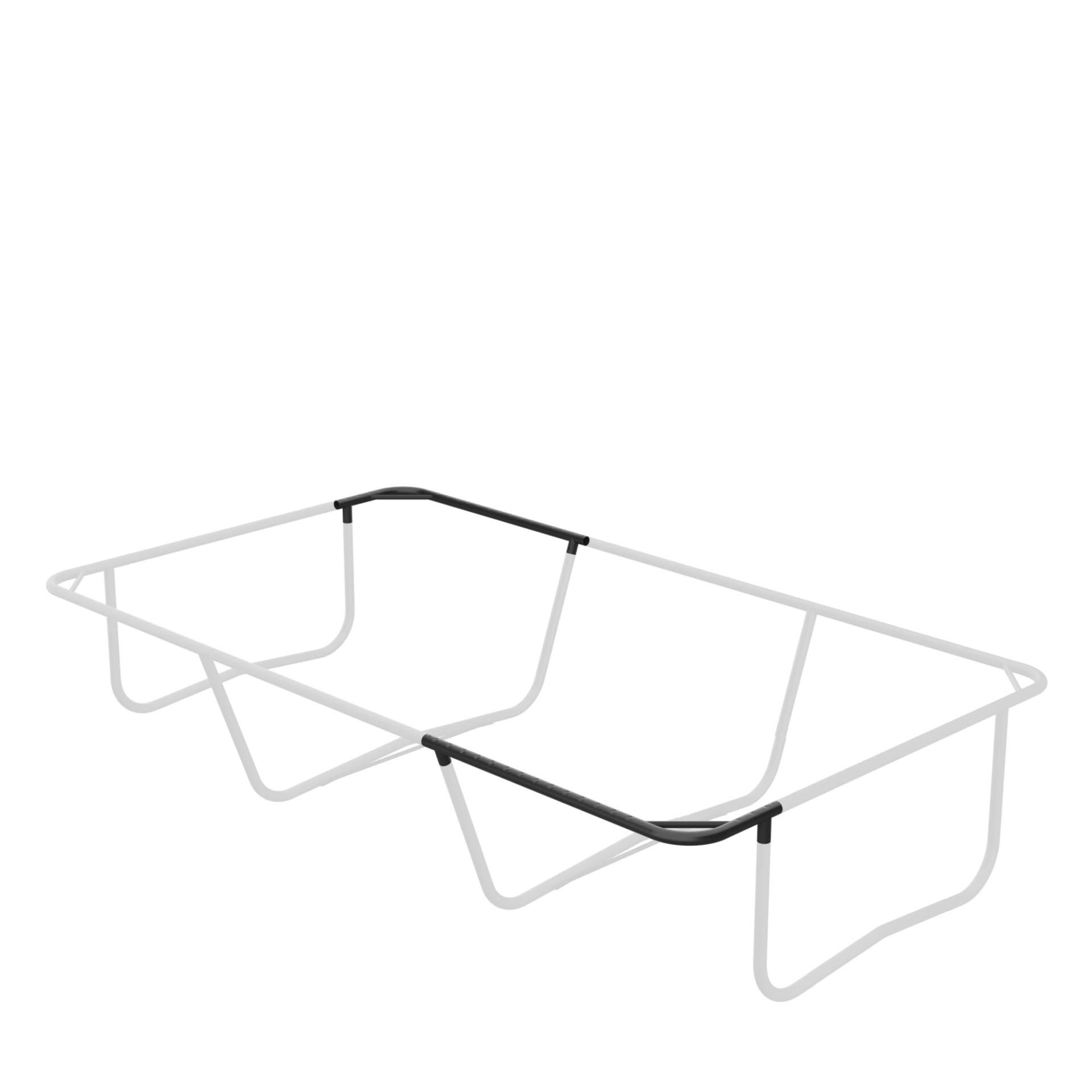 Suporte metálico branco e preto para cesto de roupa