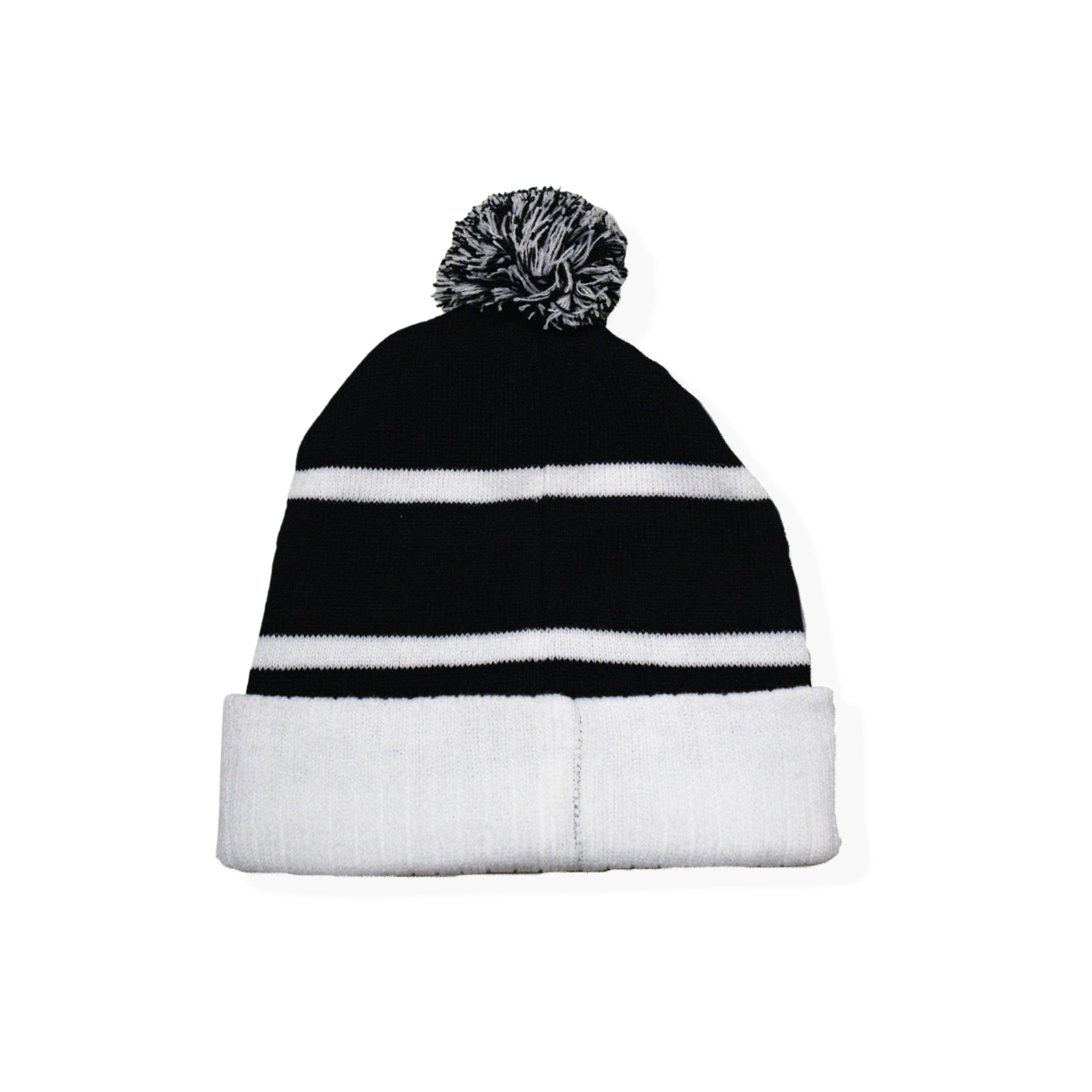 Gorro de malha preto e branco com pompom