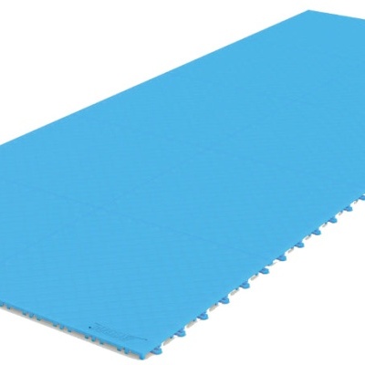 Tapete de exercício azul com textura de losangos e bordas de encaixe