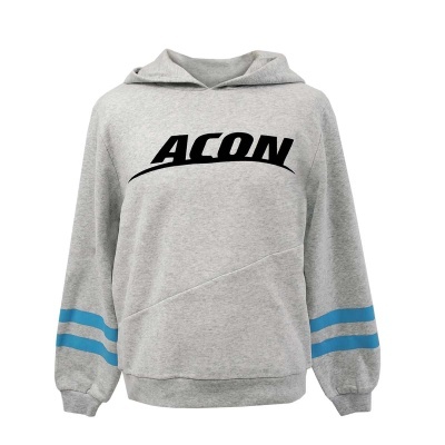 Sweatshirt cinzenta com capuz e texto ACON