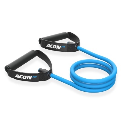 Corda de resistência azul com pegadores em espuma preta e tiras de velcro pretas com logótipo ACON FIT