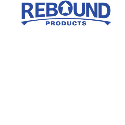 Logótipo azul da marca REBOUND PRODUCTS sobre fundo branco