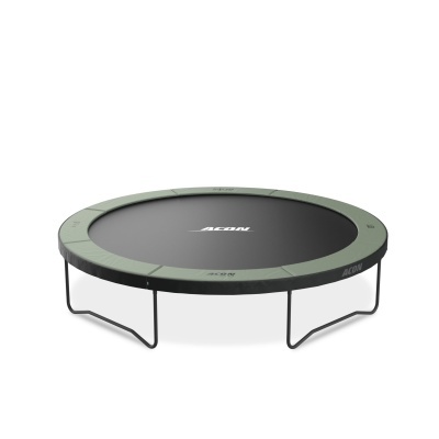 Cama elástica redonda com superfície de salto preta e cobertura verde
