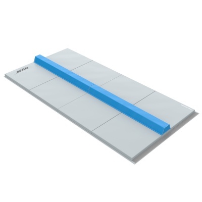 Tapete de treino cinza com almofada azul e logótipos ACON e acon24.com