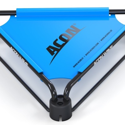 Base triangular azul e preta para surf com logótipo ACÓN