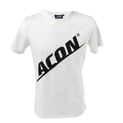 T-shirt branca com estampa preta ACQN® na diagonal