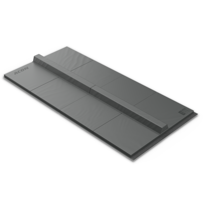 Módulo de tatami acolchoado cinza com texto ACQN e SENSE MODULAR SYSTEM.