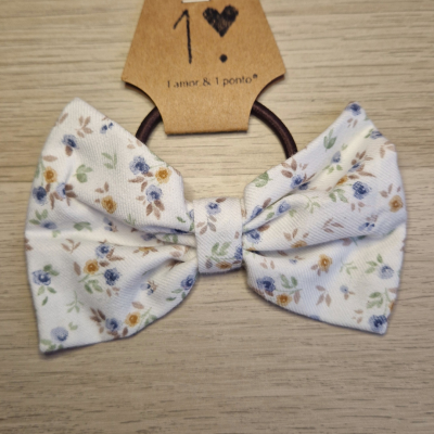 Elástico de cabelo com laço floral e etiqueta