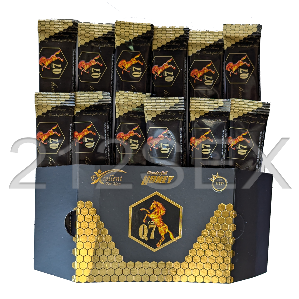 Expositor preto com embalagens douradas e pretas de mel