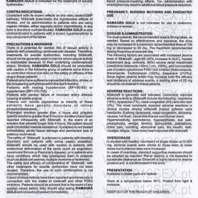 Folheto informativo de medicamento KAMAGRA GOLD com texto em inglês e fundo branco