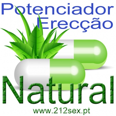 Cápsulas verdes e brancas com texto Promocional Potenciador Erecção Natural