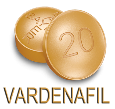 Comprimidos dourados com número 20 e texto VARDENAFIL