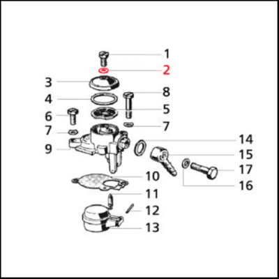 Diagrama técnico de peças mecânicas numeradas sobre fundo branco