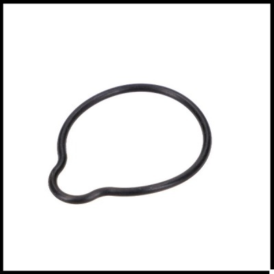 Junta ovalada preta de borracha sobre fundo branco