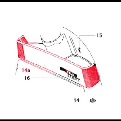 Peça plástica branca e vermelha com marcações numéricas e etiqueta FELT
