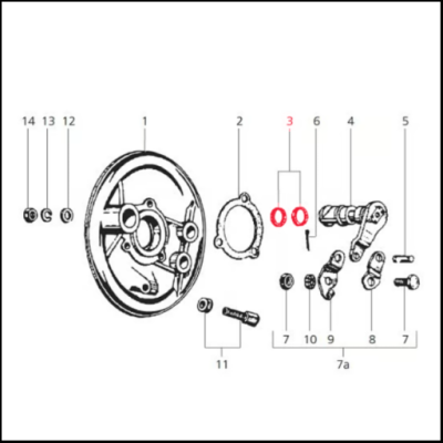 Desenho técnico de componentes mecânicos numerados sobre fundo branco