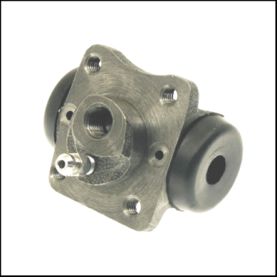 Peça automóvel metálica com tampas laterais pretas em fundo branco