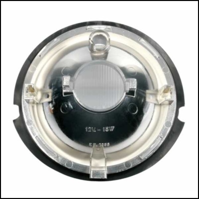 Luz redonda para automóvel com aro cromado e base preta