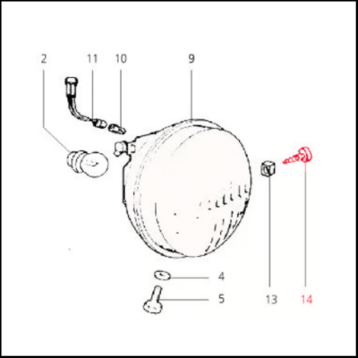 Desenho técnico de farol e componentes numerados