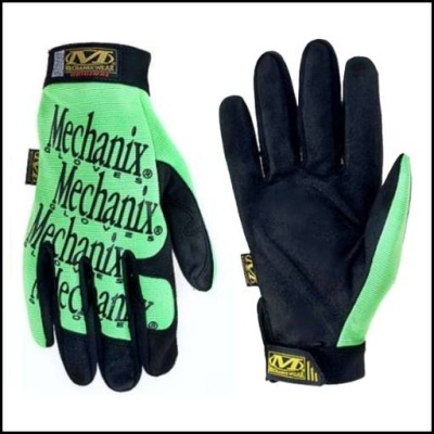 Luvas Mechanix verdes e pretas para proteção laboral