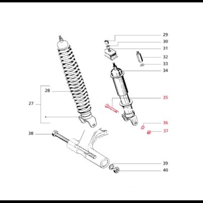 Diagrama técnico de amortecedor com peças numeradas
