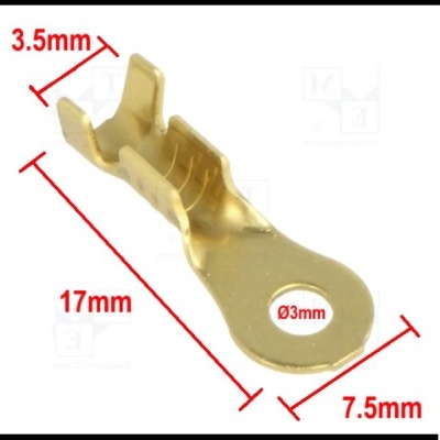 Conector elétrico dourado com medidas indicadas