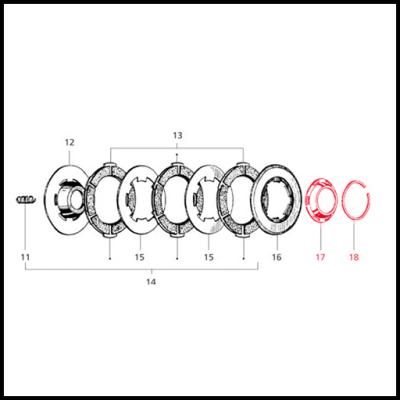 Desenho técnico de peças mecânicas circulares numeradas