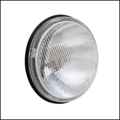 Luz redonda com vidro texturizado e moldura preta